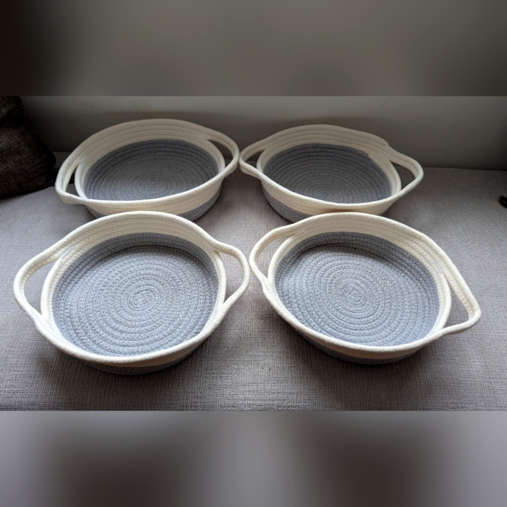 Set of Four Grey and White Rope Storage Baskets
